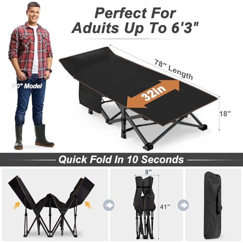 Image of ABORON XXL Camping Cot for Adults 900LBS - 78 inchx32 inch Oversized Folding Bed with Mattress Pad, Heavy Duty 1200D Oxford Outdoor Cot with Carry Bag