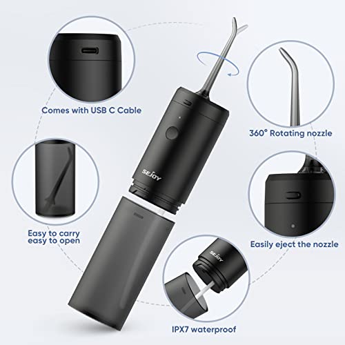 Water Flosser Dental Oral Irrigator Teeth Cleaner Portable Travel Rechargeable Cordless,IPX7 Electric Plaque Remover 3 Modes 3 Jet Tips 140ml (Black)