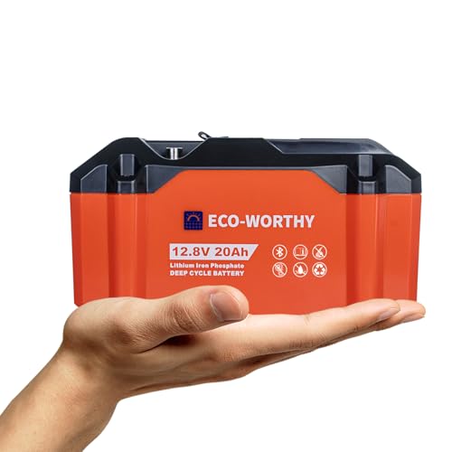 ECO-WORTHY Portable 12V Lithium Battery, 12.8V 20Ah Lithium Iron Phosphate DEEP CYCLE BATTERY, Built-in BMS, 4000+ Cycles, Perfect for Outdoor Camping
