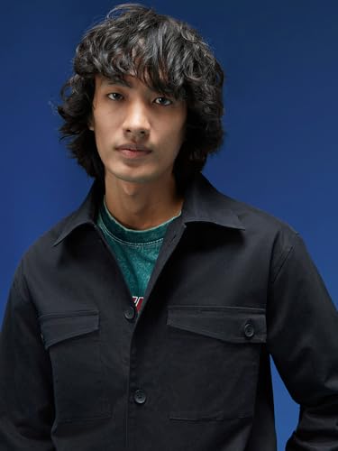 Image of Veirdo Regular Fit Solid Collared Full Sleeves Twill Lycra Material Full Sleeve Casual Winter Shacket For Men (Available Colors: Olive, Navy & Black)