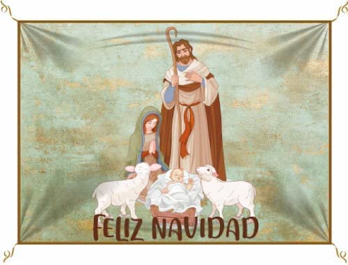 PORRAS ESTAMPACIÓN & BANDERAS | Balconera Navidad niño Jesús y el rebaño | San José y María con el niño Dios | Celebra la Navidad con colgaduras de Navidad
