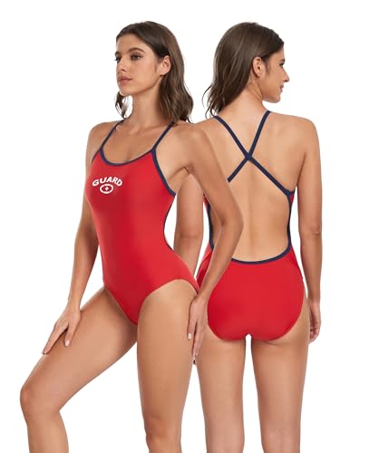 Adoretex Womens Guard Cross Back One Piece Swimsuit- FGP07 - Red/Navy - 32