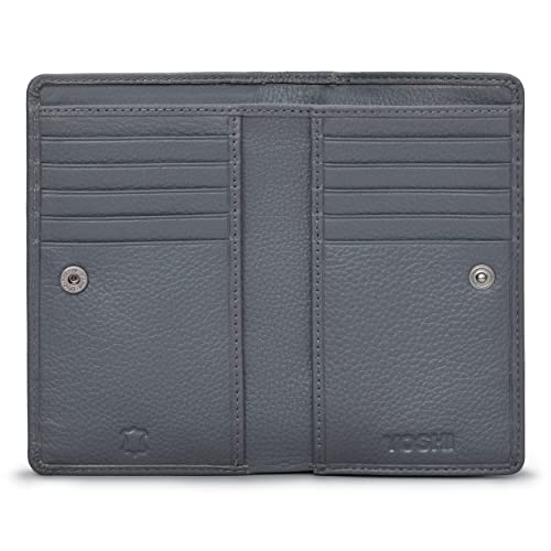 Yoshi Brontë Bookworm Flap Over Womens Purse, RFID Protection, Zip Compartment, Grey Leather, Grey, One Size, Contemporary2