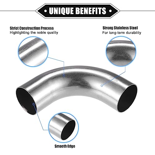 VekAuto 2 Pcs Bend Elbow Pipe Tube, 1.75" OD 4.7" Leg 90 Degree DIY Exhaust Pipe Intercooler Air Intake Tube Universal for Car Truck Automotive Durable 304 Stainless Steel Silver Tone by VekAuto - Used condition - Image 3