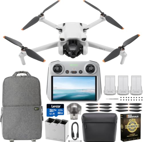 Image of DJI Mini 3 Camera Drone Quadcopter + RC Smart Controller (With Screen) + Fly More Kit, 4K Video, 38min Flight Time, True Vertical Shooting, Intelligent Modes Bundle w /Deco Gear Backpack +Accessories