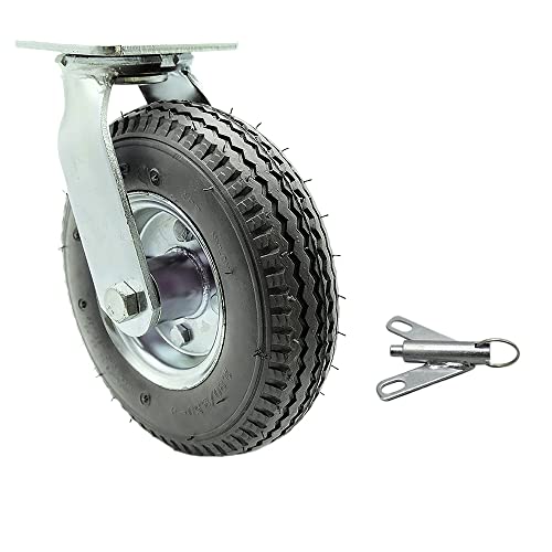 Service Caster Brand 8 Inch Swivel Pneumatic Caster - Gray Rubber Wheel and Bolt on Swivel Lock - Heavy Duty - 300 lbs. Capacity