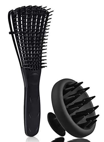 Eltihr Detangling Hairbrush For Natural Curly – Afro Hair 3a To 4c,Wet And Dry Hair Comb scalp Massager Detangler Brush Set afro Hair Products Gift For Women (Black)