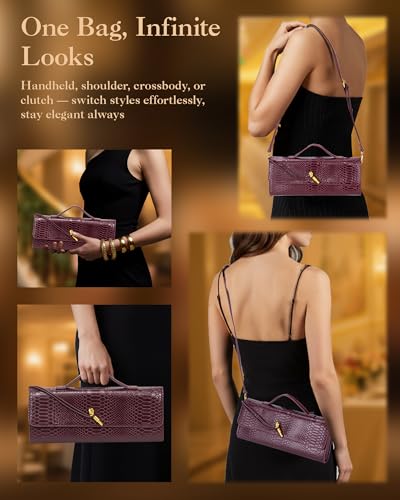 Image of Elegant Evening Clutch Purse for Women - Structured Crocodile PU Leather Handbag for Wedding & Formal Party