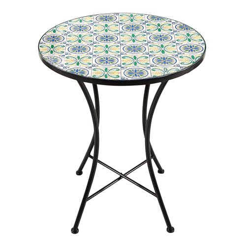 AXI Amélie Table Bistrot, Bleue/Jaune | Salon De Jardin Bistrot, Table Bistrot Mosaique pour Jardin/Balcon/Terrasse