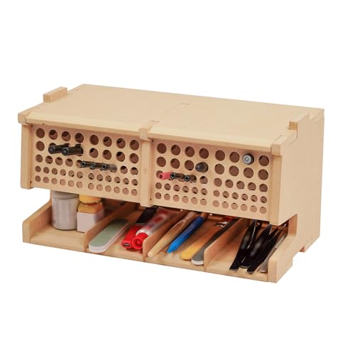 Image of Wooden Model Kit Tool Storage Rack with 100 Holes, Brush /Paint Organizer with MDF Material, Craft Supplies Storage, Brush /Tool Holder, Suitable for Tamiya /Gundam Tools, GK6