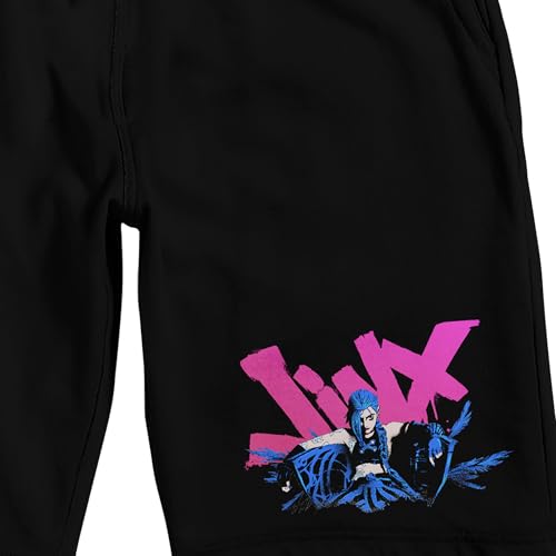League Of Legends Arcane Jinx Name Text Adult Black Sleep Pajama Shorts2