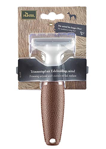 Hunter SPA Trimmstriegel mit Edelstahlklinge, für mittel- bis langhaarige Hunde und Pferde, 15,5 x 6,5 cm, M
