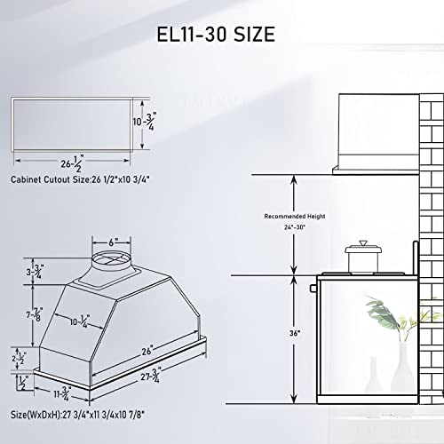 Eallmall EL11 Range Hood Insert 30 Inch, 800 Cfm Range Hood Insert, Ultra-Quiet Insert Range Hood,3-Speed Vent Hood Insert thumb #5