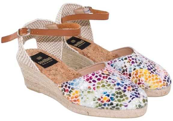 Sandalias Mujer Cuña Esparto Multicolor | Alpargatas Verano con Pulsera Ajustable | Menorquinas con cuña | Ligera Antideslizante