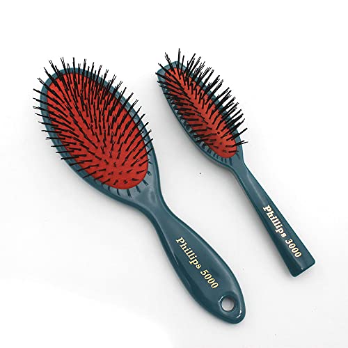 Phillips Brush 3000 + 5000 Cushion Hairbrush Combo Pack – Purse Sized + Full Sized Brushes, Teal Color With Flower Designs, Nylon Bristle Hair Brushes For Women #TOP13