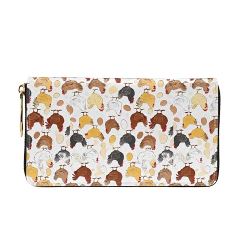 (Chicken Pattern) Faux Leather Wallet Long Clutch Zipper Purse Card Holder Travel Coins Cash Organizer Phone Pocket 7.48 x 4.13 x 0.9 inches2