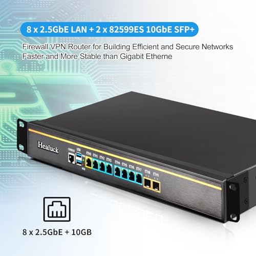 Image of 1U Firewall Appliance Mini PC, Core i5 4300M Z87, 2X 10GBe LAN, 8 x i226V 2.5GbE LAN, OPNsense, VPN, 19 Inch 1U Network Rackmount, VGA, Console, USB3.0, DDR3L 8G RAM 128G SSD