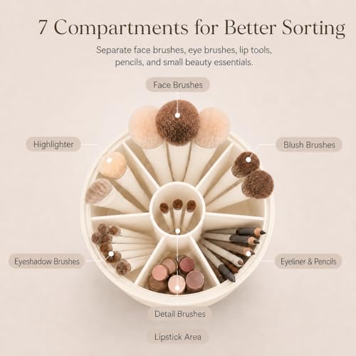Support de pinceaux coiffeuse EACHY beige pour un maquillage organisé