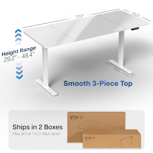 Image of VIVO White Dry Erase 71 x 30 in Standing Desk, DESK-KIT-1W7WE | Electric, Holds 220 lbs, Sit Stand, Height Adjustable Whiteboard Table, Extra Deep Top, 1B Series, White Frame