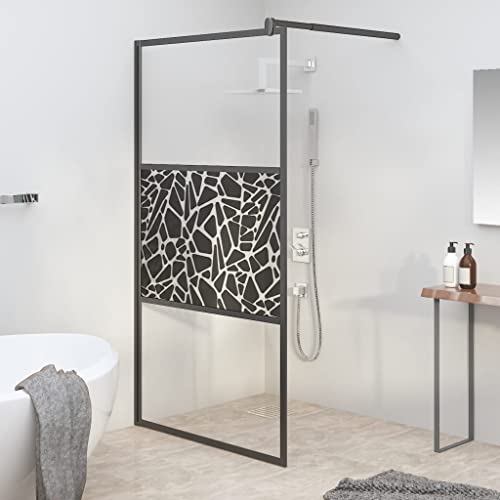 Mampara de ducha Walk-In de 100 x 195 cm, cristal templado con diseño de piedra, marco de aluminio negro, ajustable, resistente a salpicaduras, moderna mampara de ducha para baño