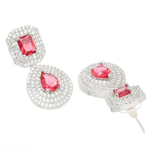 Rhodium-Plated American Diamond Drop Earrings
