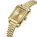 BOFAN Vintage Square Small Watches for Women Easy Read Ladies Quartz Wrist Watch with Stainless Steel Expansion Band,Gold Dial,Water Resistant.（5.90in-6.69in）