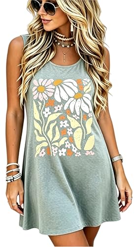 Image of LLHXRUI Sundresses for Women Sleeveless Boho Summer Dress Elegant Vacation Tank Dresses Casual Tunic Short Sun Dress