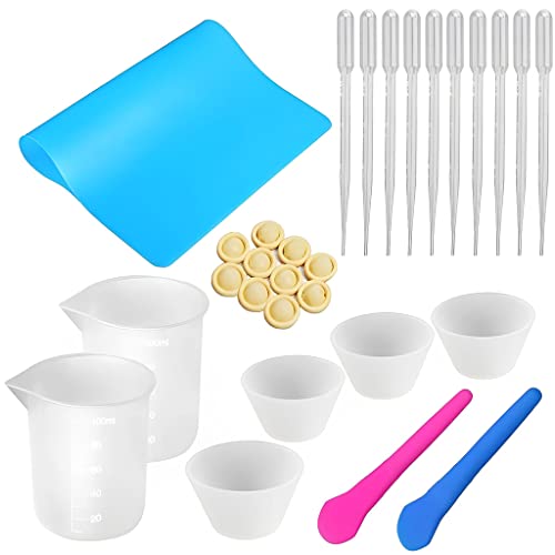Image of HASTHIP 29 PCS Silicone Resin Measuring Cups Kit with Mixing Bowl, Resin Mixing Cups, Silicone Mold Workbenches Beaker Drilling Bits Sticks Cup Dispenser