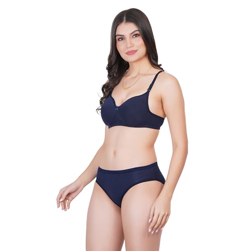 Image of Non Padded Bra Panty Set - Made of Pure Cotton Full Coverage Non Wired Seamless Pushup Soft Cup for T-Shirt Saree Dress Sports Garment for Daily Use Everyday