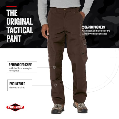 Tru-Spec 24-7 Original Tactical Pants - Water-Resistant Ripstop Cargo Work Pants for Men, Concealed Carry & Knee Pad Openings - Brown - 44W x 30L - Thumbnail 3