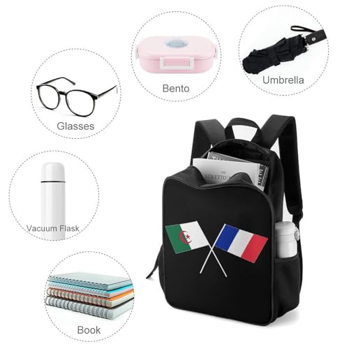 Algerian French Friendship Flag Travel Backpack Casual Daypack Shoulder Bag with Adjustable Shoulder Straps for Hiking3