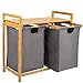 IDELSEGA Bambus Wäschekorb 2 Fächer, Bambus Wäschekorb Wäschesammler Bambus, mit 2 ausziehbaren Wäschesäcken, ca. 70 x 67 x 36.5 cm