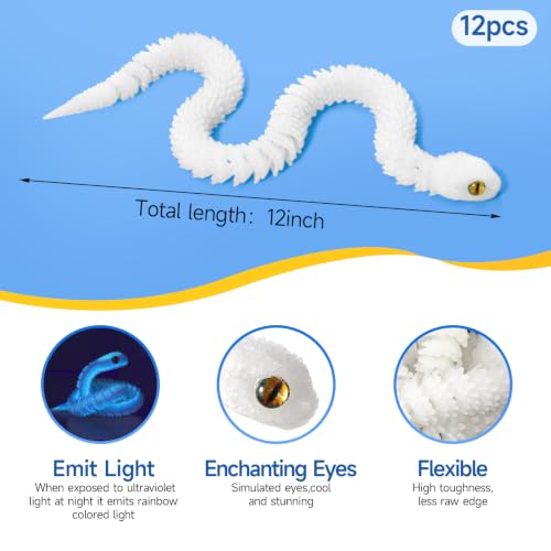 Image of 12Pcs 12in 3D Printed Snake Toys Flexible 3D Printed Animals