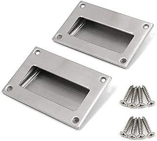 2-Pack Concealed Recessed Flush Pull Handle (5" x 3-1/4",Rectangular), Stainless Steel Hidden Flat Sliding Door Pulls for Drawers Cupboards Cabinet Closet Doors ﻿