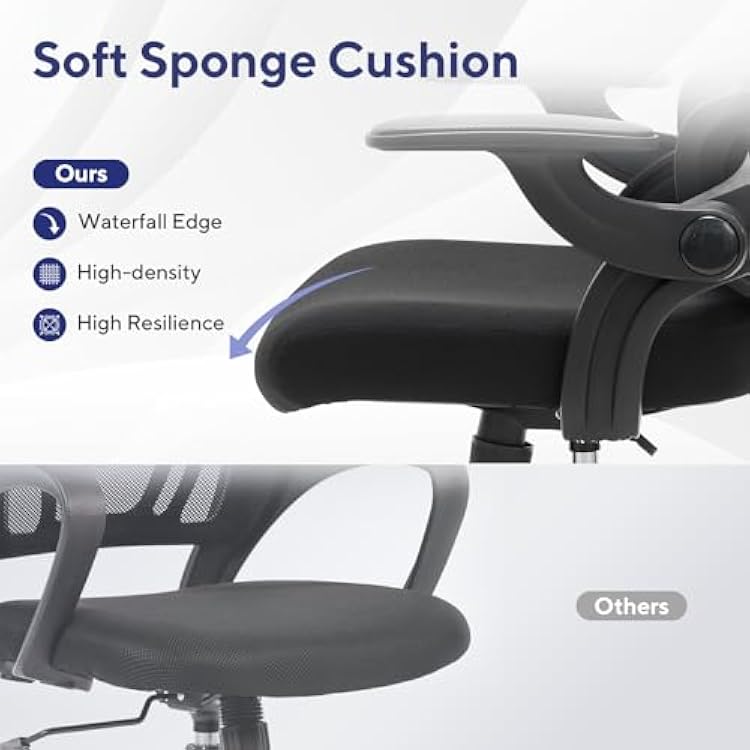 Nouhaus Ergo Fit Ergonomic Mesh Office Chair, High Back Office Chairs Adjustable Lumbar Support, Headrest & Flip-up Armrests, Tile Function, Comfy Desk Chairs Swivel Computer Gaming Chair, Black