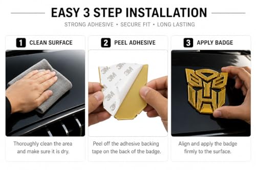 Image of Gold Big Transformer Transformer Glow 3D Metal Logo Car Metal Emblem 3D Badge Auto Racing Sport Sticker 9.2cmx9.2cm for Car & Bikes Pack of 1 (Gold)