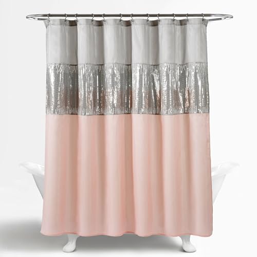 Rideau de douche tissu gris rose blush 183x183 Ciel Nocturne