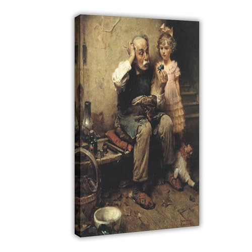 Impression sur toile Cobbler Studying Doll's Shoe par Norman Rockwell - 40,6 x 61 cm