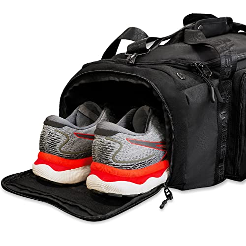Meister Brawler Gym Bag for Fighters w/Zip-Out WrapHamper Wash Bag & Shoe Locker - Black, 22” x 10” x 11” // 40L Capacity - Image 4