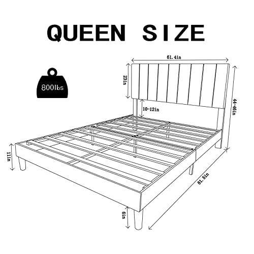 Queen Platform Bed Frame Green Velvet Upholstered Bed Frame With Vertical Geometric Adjustable Headboard,Wooden Slats Support,No Box Spring Needed,Mattress Foundation,Easy Assembly,Noise Free Design #TOP1