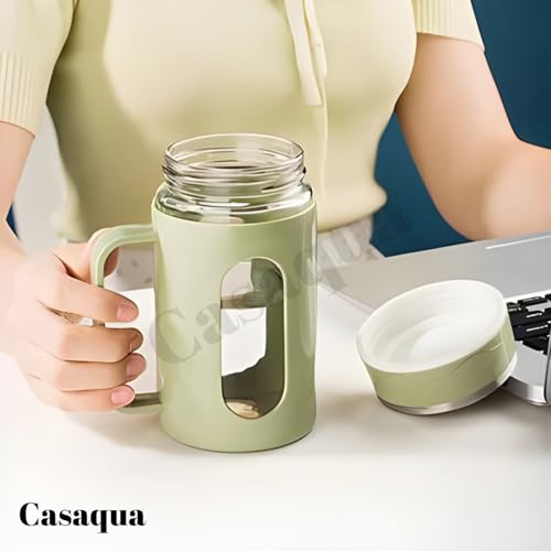 Image of Glass Tea Mug with Handle - 500ml, Set of 1, Portable Loose Leaf Tea Brewer Cup with Leakproof Lid, Heat Resistant Glass Tumbler for Hot & Cold Beverages, Office, Home (Multicolor)