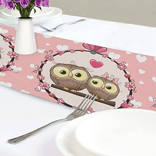 Cute Mother's Day Table Runner 70 Inch Washable,Cartoon Owls Runner For Mother's Day Decor Anniversary Wedding Couple Kitchen Dining Table Decoration Everyday Use Washable #TOP6