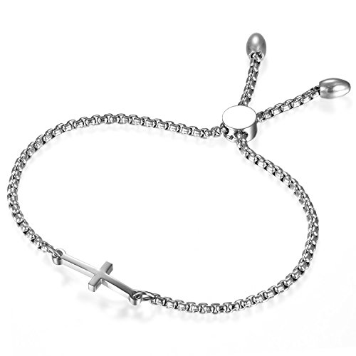 Flongo Freundschaftsarmbänder Partnerarmband BFF Ketten, Freundschaftsarmband Edelstahl Armband Armkette Kette Silber Kreuz Kruzifix Einstellbar Damen Armschmuck Cover