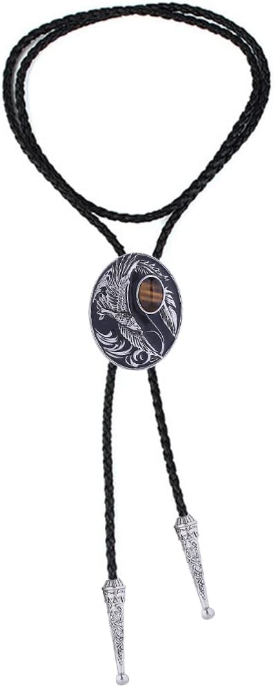 Bolo Tie For Men,Cowboy Necklace,Flying Eagle Turquoise Jade Tiger-eye Bola Bolo Tie Wedding