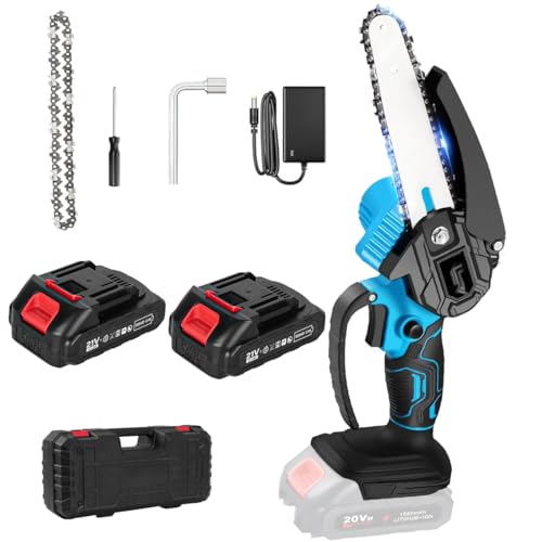 Mini Motosierra Bateria, 6 Pulgadas Motosierra Bateria con Motor sin Escobillas con 2 Baterías, Motosierra Eléctrica portátil Inalámbrica para Podar Árboles de Jardinería y Madera