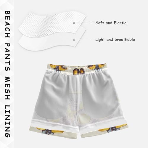 Pigsaly Boys' Swim Board Shorts Vintage Cartoon Yellow Tractor Car Boy's Swim Trunks Kids Swimwear M4