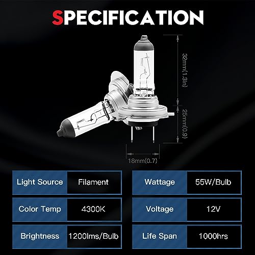 Vehicode 4X-HALO-H7-CLEAR Halogen Bulbs High And Low Beams 12V 55W 4300K Warm White Car Motorcycle Hi/Lo Projector Fog Light Drl Replacement thumb #5