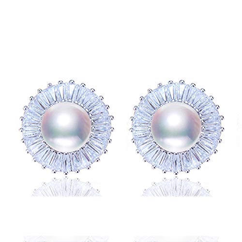 Boucles d'oreilles perles d'eau douce naturelle zircon argent sterling 925 pendantes pour femme