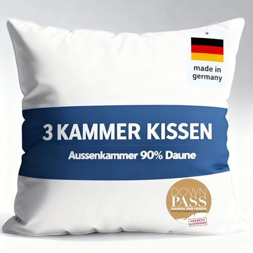 Brönning Kopfkissen 80x80 90% Daunen Made in Germany | 3-Kammer Daunenkissen | Kuschelweich & Allergiker geeignet | Ergonomisches Kissen |...
