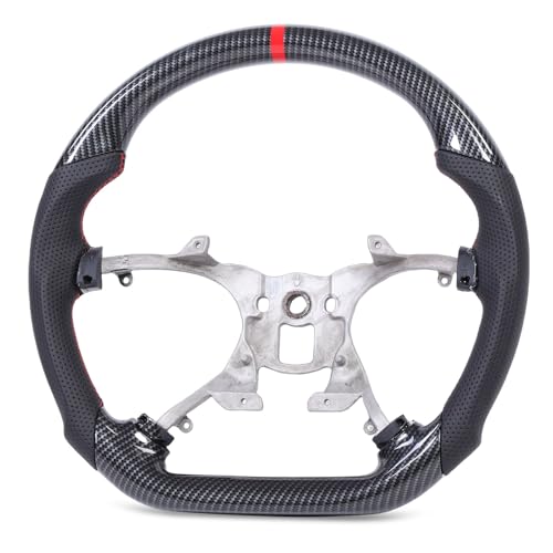 OVAQUIXI Volante de Patrón de Fibra de Carbono, Cuero Perforado Fondo Plano de Reemplazo para 1500 2500HD 3500HD 2007-2013 Acabado en Brillo Hydro Dip